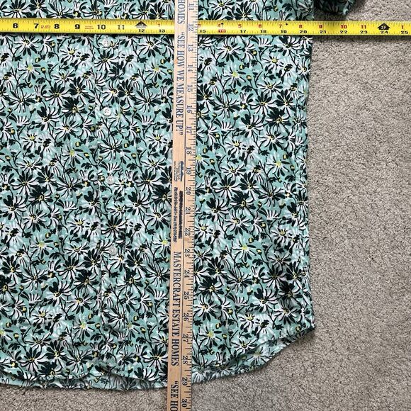J Crew Linen Button Down Shirt Mens Medium Slim Floral Green Short Sleeve Preppy - Picture 6 of 6